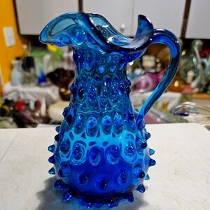 Vintage Hobbs Brockunier Sapphire blue Empoli glass 3 way pour pitcher.